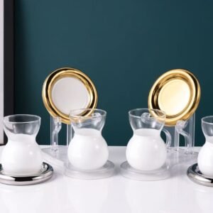Redefined: Glass White Cups & Golden-White Dishes